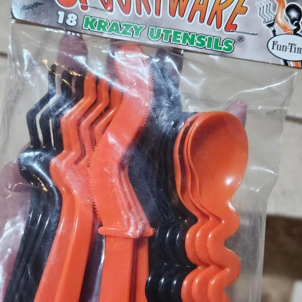 90s Halloween Spooky orange black utensils deadstock